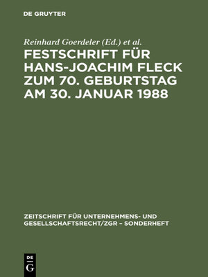 cover image of Festschrift für Hans-Joachim Fleck zum 70. Geburtstag am 30. Januar 1988